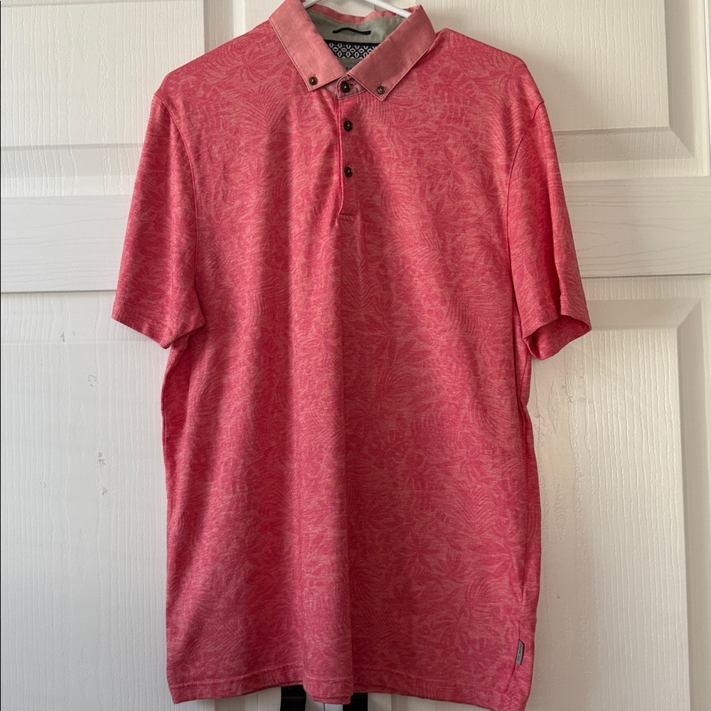 Ted Baker Men’s Salmon Floral Polo Shirt Size 5 XL EUC